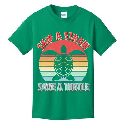 Vintage Skip A Straw Save A Turtle Kids T-Shirt