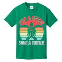 Vintage Skip A Straw Save A Turtle Kids T-Shirt