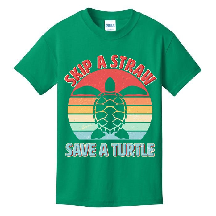 Vintage Skip A Straw Save A Turtle Kids T-Shirt