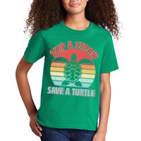 Vintage Skip A Straw Save A Turtle Kids T-Shirt