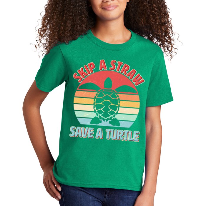 Vintage Skip A Straw Save A Turtle Kids T-Shirt