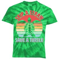 Vintage Skip A Straw Save A Turtle Kids Tie-Dye T-Shirt