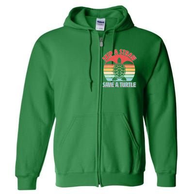 Vintage Skip A Straw Save A Turtle Full Zip Hoodie