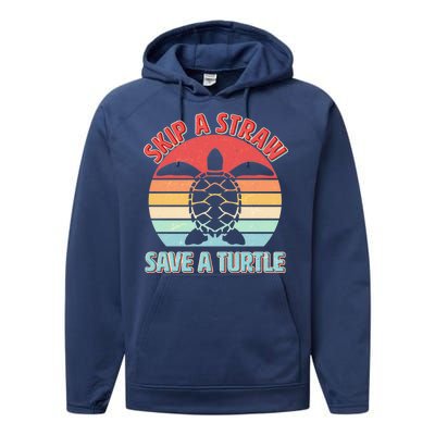 Vintage Skip A Straw Save A Turtle Performance Fleece Hoodie