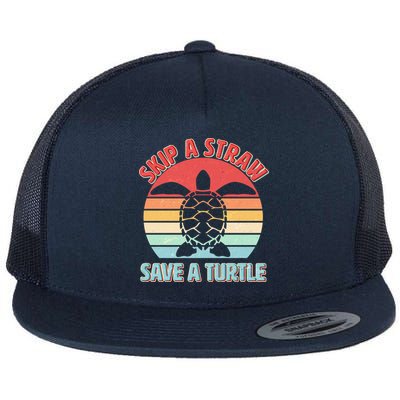 Vintage Skip A Straw Save A Turtle Flat Bill Trucker Hat