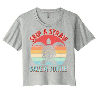 Vintage Skip A Straw Save A Turtle Women's Crop Top Tee