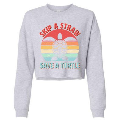 Vintage Skip A Straw Save A Turtle Cropped Pullover Crew