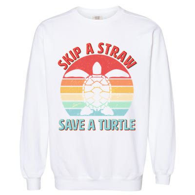 Vintage Skip A Straw Save A Turtle Garment-Dyed Sweatshirt