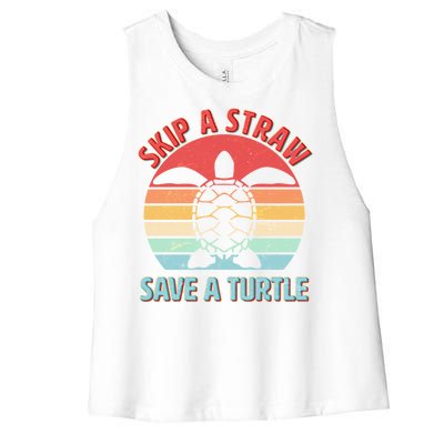 Vintage Skip A Straw Save A Turtle Women's Racerback Cropped Tank