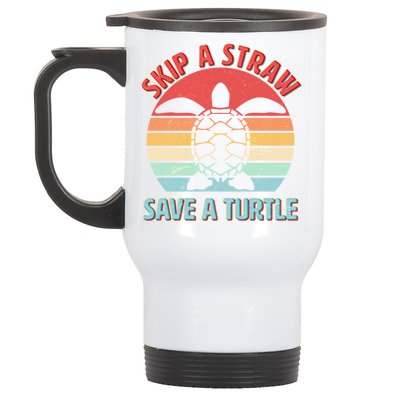 Vintage Skip A Straw Save A Turtle Stainless Steel Travel Mug