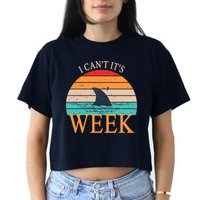 Vintage Sorry I Can't It's Week Funny Shark Crop Top