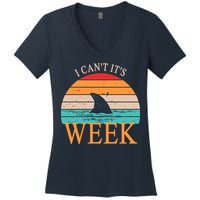 Vintage Sorry I Can't It's Week Funny Shark Women's V-Neck T-Shirt