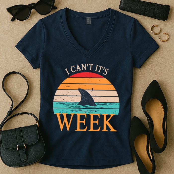 Vintage Sorry I Can't It's Week Funny Shark Women's V-Neck T-Shirt