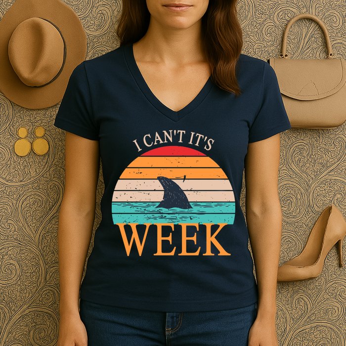 Vintage Sorry I Can't It's Week Funny Shark Women's V-Neck T-Shirt