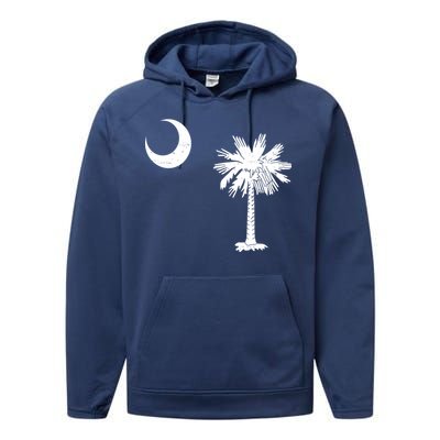 Vintage South Carolina Flag Palmetto Moon  Performance Fleece Hoodie