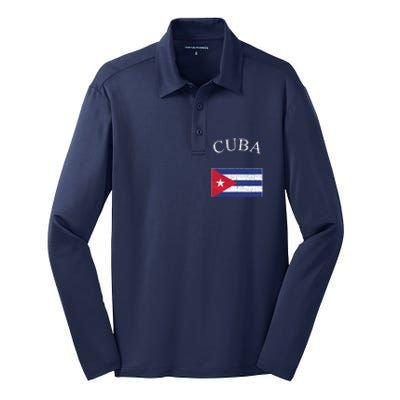 Vintage Sports Design Cuban Flag Silk Touch Performance Long Sleeve Polo