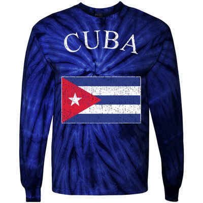 Vintage Sports Design Cuban Flag Tie-Dye Long Sleeve Shirt