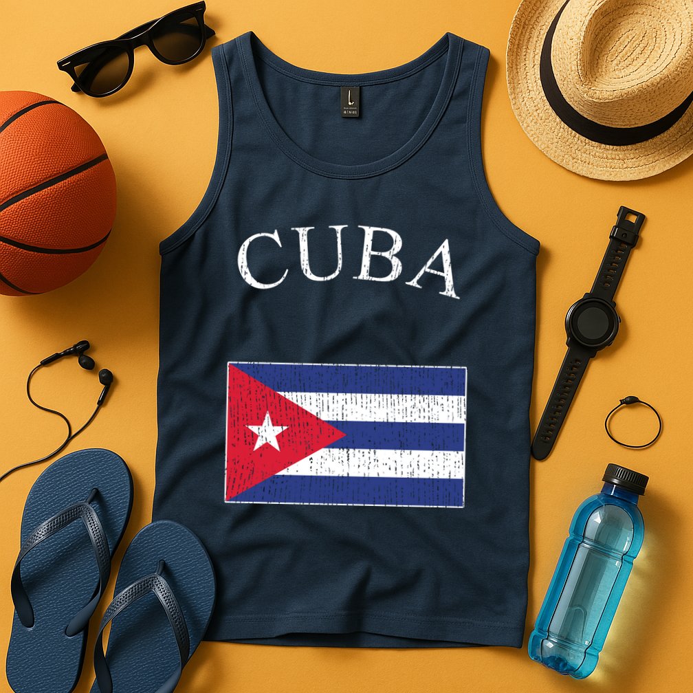 Vintage Sports Design Cuban Flag Tank Top