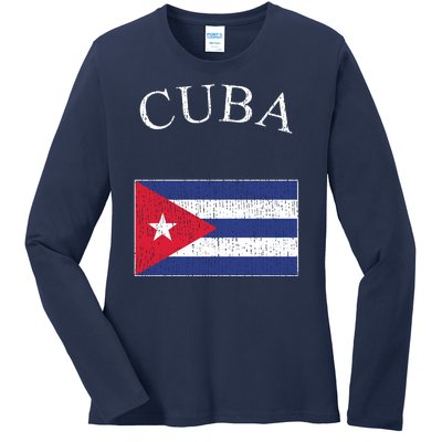 Vintage Sports Design Cuban Flag Ladies Long Sleeve Shirt