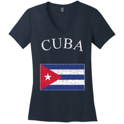 Vintage Sports Design Cuban Flag Women's V-Neck T-Shirt