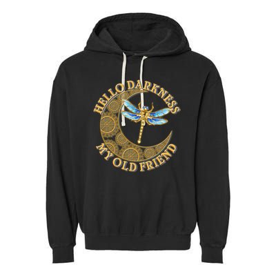 Vintage Steampunk Dragonfly Moon Hello Darkness My Old Friend Garment-Dyed Fleece Hoodie