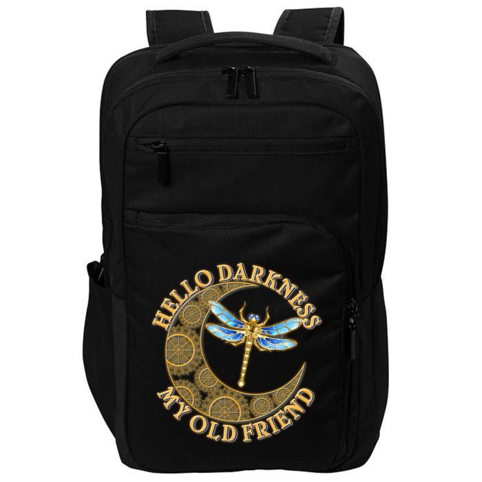 Vintage Steampunk Dragonfly Moon Hello Darkness My Old Friend Impact Tech Backpack