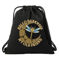 Vintage Steampunk Dragonfly Moon Hello Darkness My Old Friend Drawstring Bag
