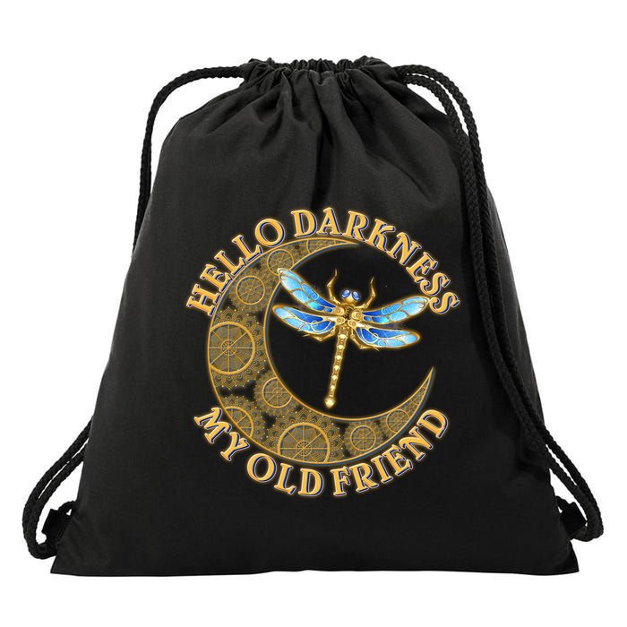 Vintage Steampunk Dragonfly Moon Hello Darkness My Old Friend Drawstring Bag
