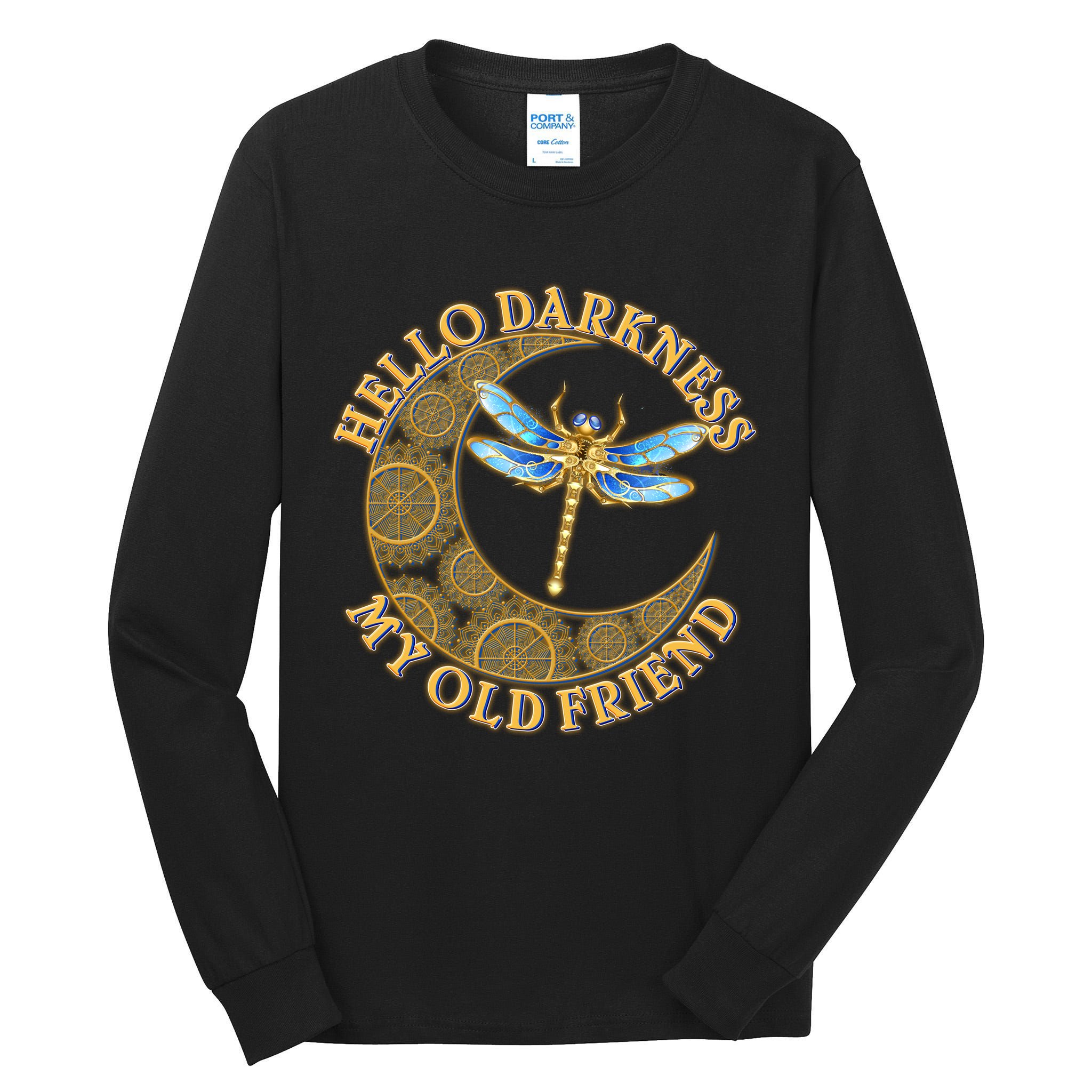 Vintage Steampunk Dragonfly Moon Hello Darkness My Old Friend Tall Long Sleeve T-Shirt