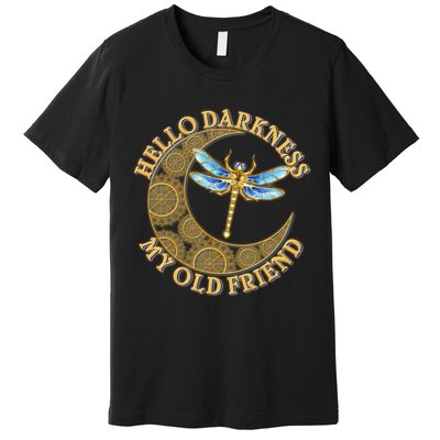 Vintage Steampunk Dragonfly Moon Hello Darkness My Old Friend Premium T-Shirt