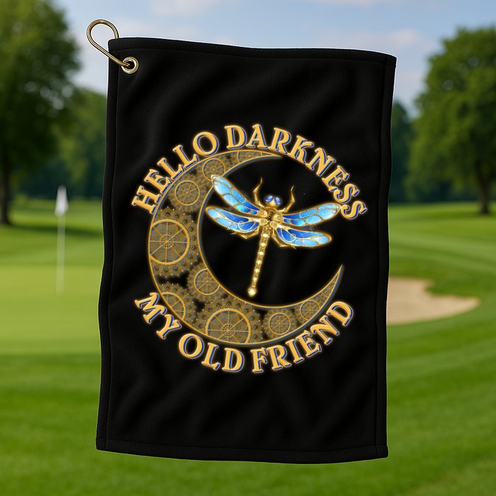 Vintage Steampunk Dragonfly Moon Hello Darkness My Old Friend Golf Towel