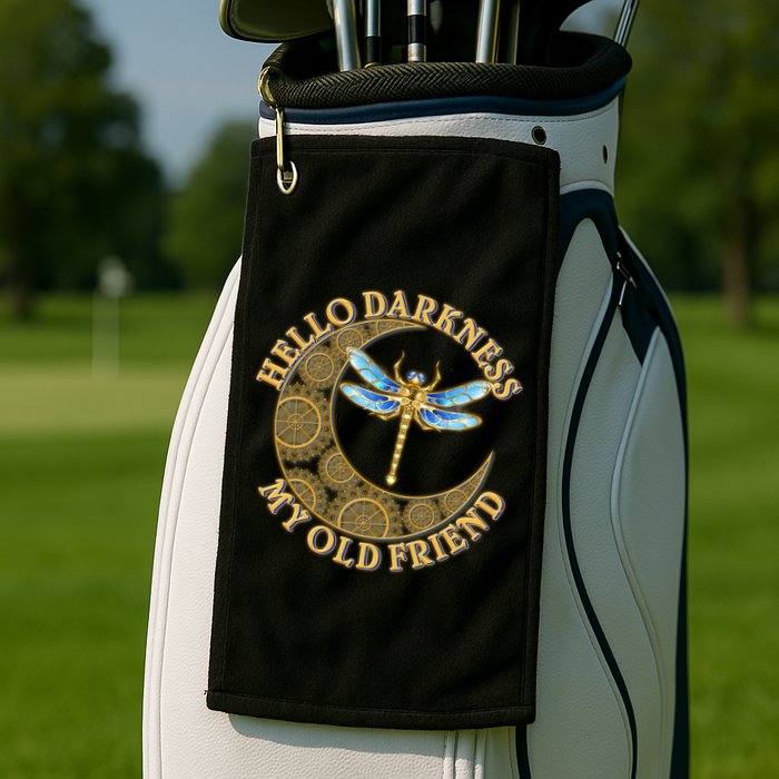 Vintage Steampunk Dragonfly Moon Hello Darkness My Old Friend Golf Towel