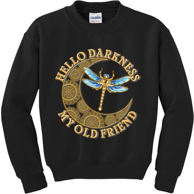Vintage Steampunk Dragonfly Moon Hello Darkness My Old Friend Kids Sweatshirt