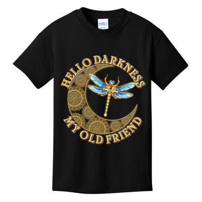 Vintage Steampunk Dragonfly Moon Hello Darkness My Old Friend Kids T-Shirt