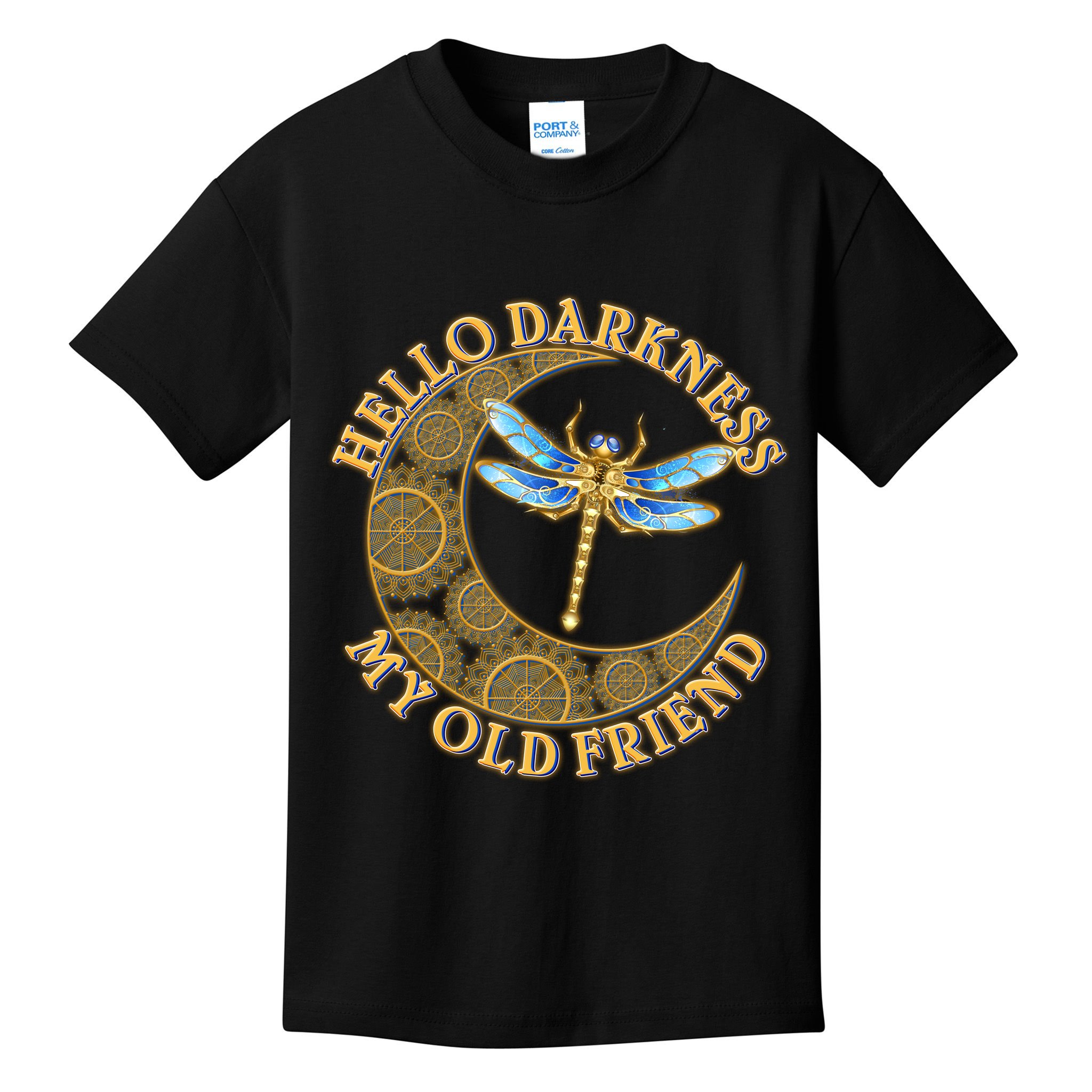 Vintage Steampunk Dragonfly Moon Hello Darkness My Old Friend Kids T-Shirt