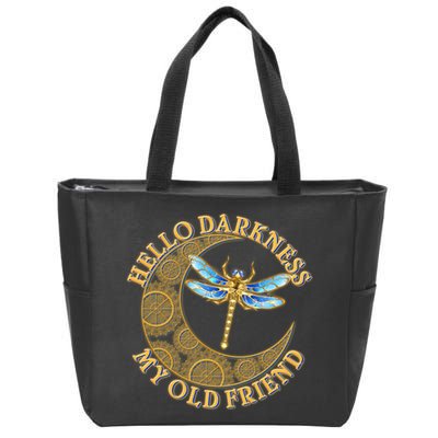 Vintage Steampunk Dragonfly Moon Hello Darkness My Old Friend Zip Tote Bag