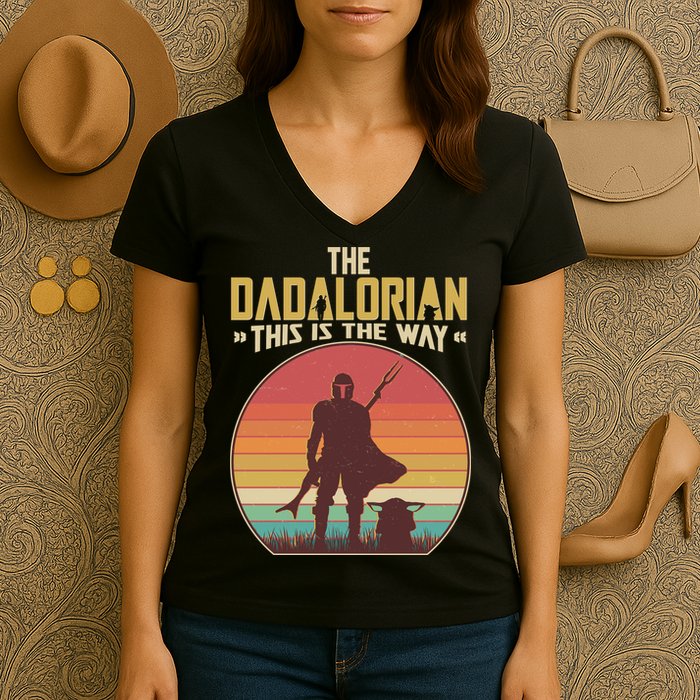 Vintage Styled The Dadalorian This Is the Way Women's V-Neck T-Shirt