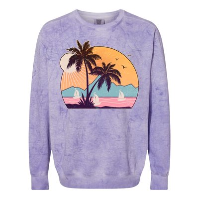 Vintage Summer Beach Emblem Colorblast Crewneck Sweatshirt