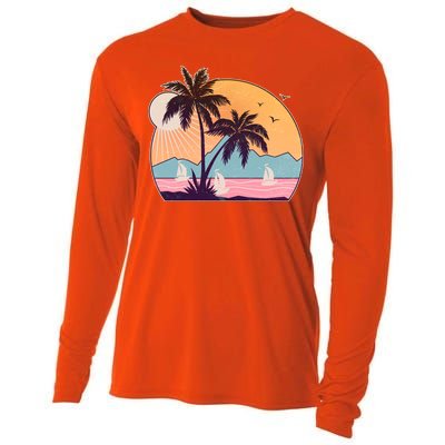 Vintage Summer Beach Emblem Cooling Performance Long Sleeve Crew