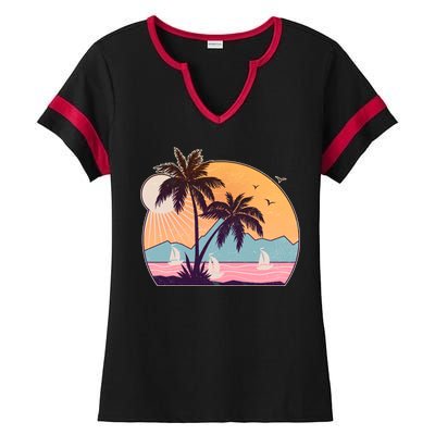 Vintage Summer Beach Emblem Ladies Halftime Notch Neck Tee