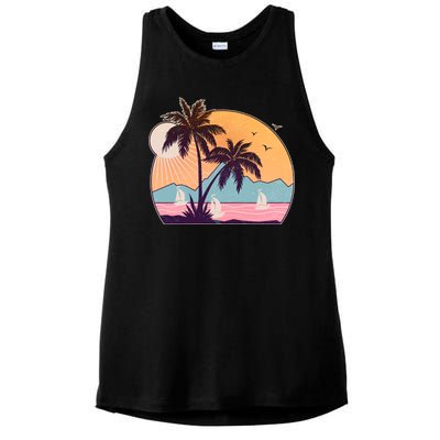 Vintage Summer Beach Emblem Ladies PosiCharge Tri-Blend Wicking Tank