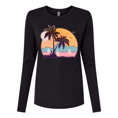 Vintage Summer Beach Emblem Womens Cotton Relaxed Long Sleeve T-Shirt