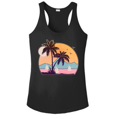 Vintage Summer Beach Emblem Ladies PosiCharge Competitor Racerback Tank