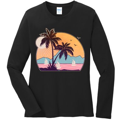 Vintage Summer Beach Emblem Ladies Long Sleeve Shirt