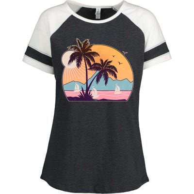 Vintage Summer Beach Emblem Enza Ladies Jersey Colorblock Tee