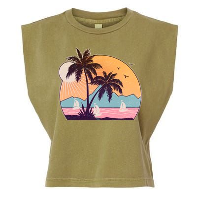 Vintage Summer Beach Emblem Garment-Dyed Women's Muscle Tee