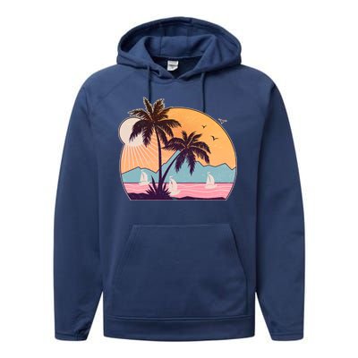 Vintage Summer Beach Emblem Performance Fleece Hoodie