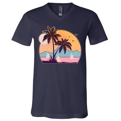 Vintage Summer Beach Emblem V-Neck T-Shirt