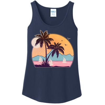 Vintage Summer Beach Emblem Ladies Essential Tank