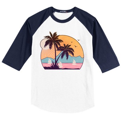 Vintage Summer Beach Emblem Baseball Sleeve Shirt